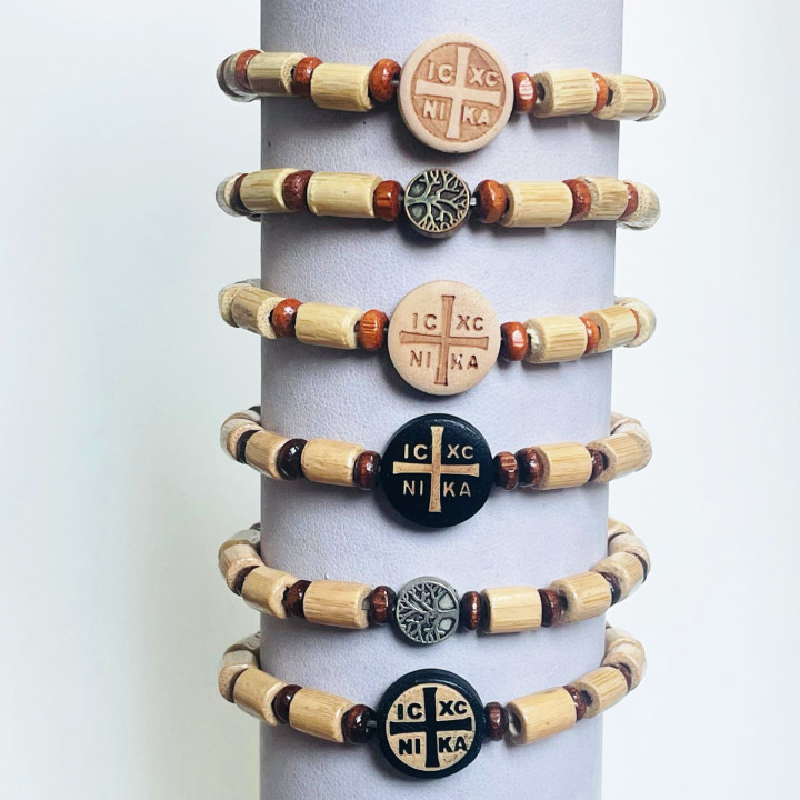 Metanii si bratari religioase | Bratara elastica bile si tuburi lemn | 1395