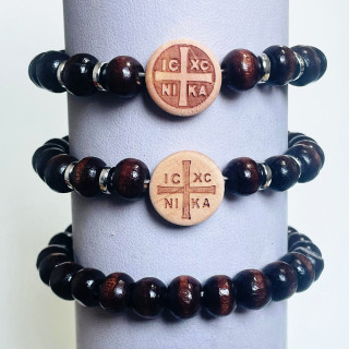 Metanii si bratari religioase | Bratara elastica bile lemn distantiere metal | 1396