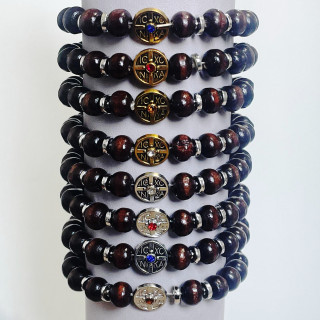 Metanii si bratari religioase | Bratara elastica bile lemn distantiere metal | 1397