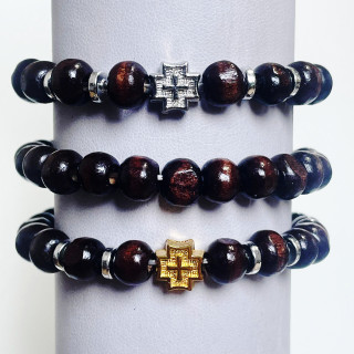 Metanii si bratari religioase | Bratara elastica bile lemn distantiere metal | 1398