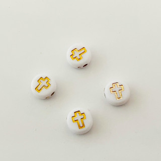 Margele bile Margele disc de trecere din plastic cruce alb si  cod 6596