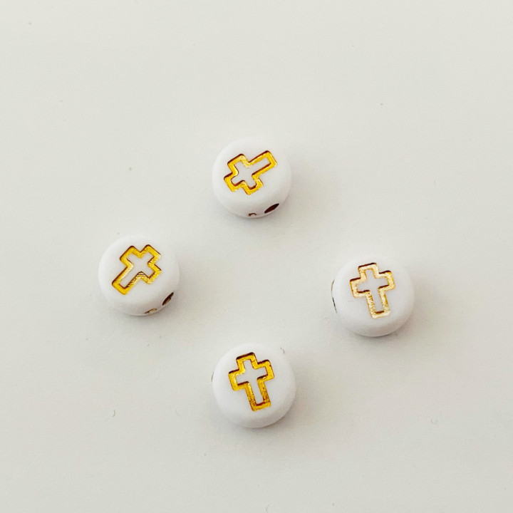 Margele bile Margele disc de trecere din plastic cruce alb si  cod 6596