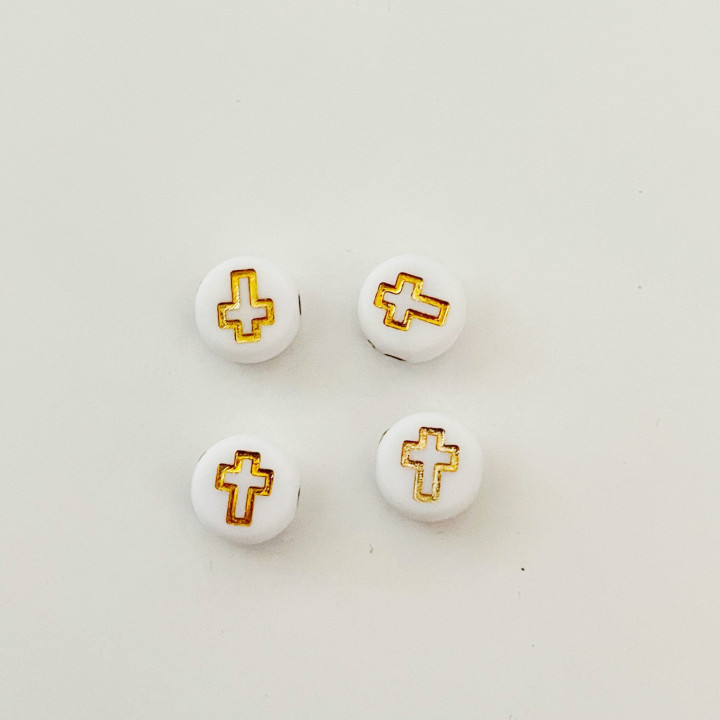 Margele bile Margele disc de trecere din plastic cruce alb si  cod 6596