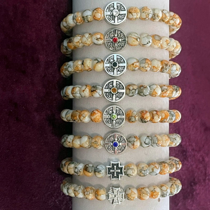 Bratara elastica bile sticla si medalioane metal ICXC NIKA 1339 set12buc