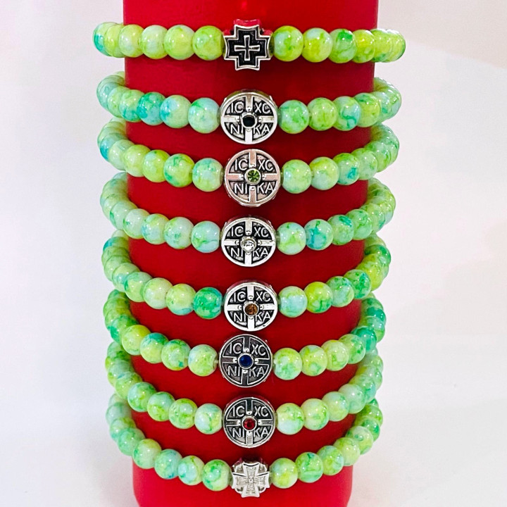 Bratara elastica bile sticla si medalioane metal ICXC NIKA 1339 set12buc