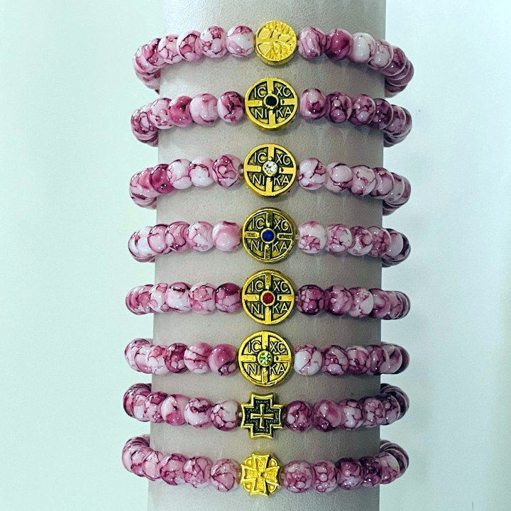 Bratara elastica bile sticla si medalioane metal ICXC NIKA 1339 set12buc