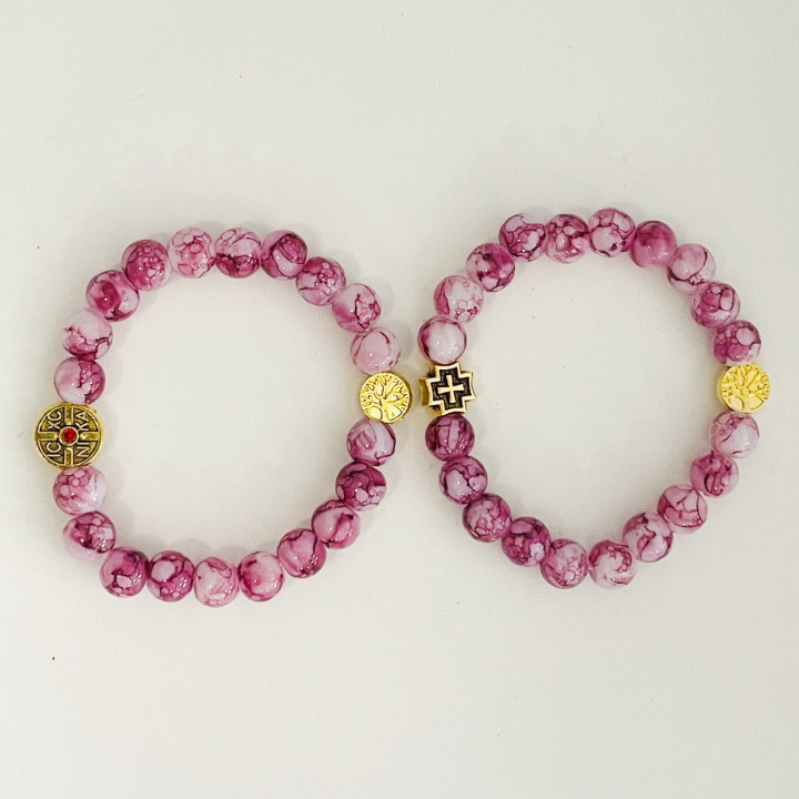 Bratara elastica bile sticla 8mm si medalioane metal ICXC NIKA 1337 set12buc