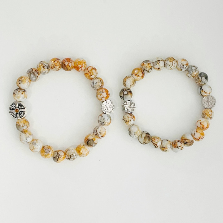 Bratara elastica bile sticla 8mm si medalioane metal ICXC NIKA 1337 set12buc