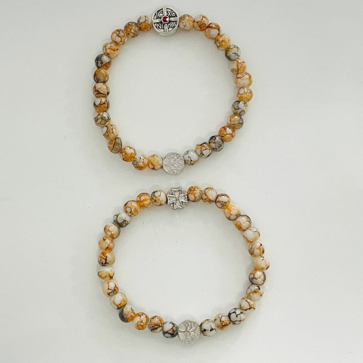 Bratara elastica bile sticla 6 mm si medalioane metal ICXC NIKA 1339 set12buc