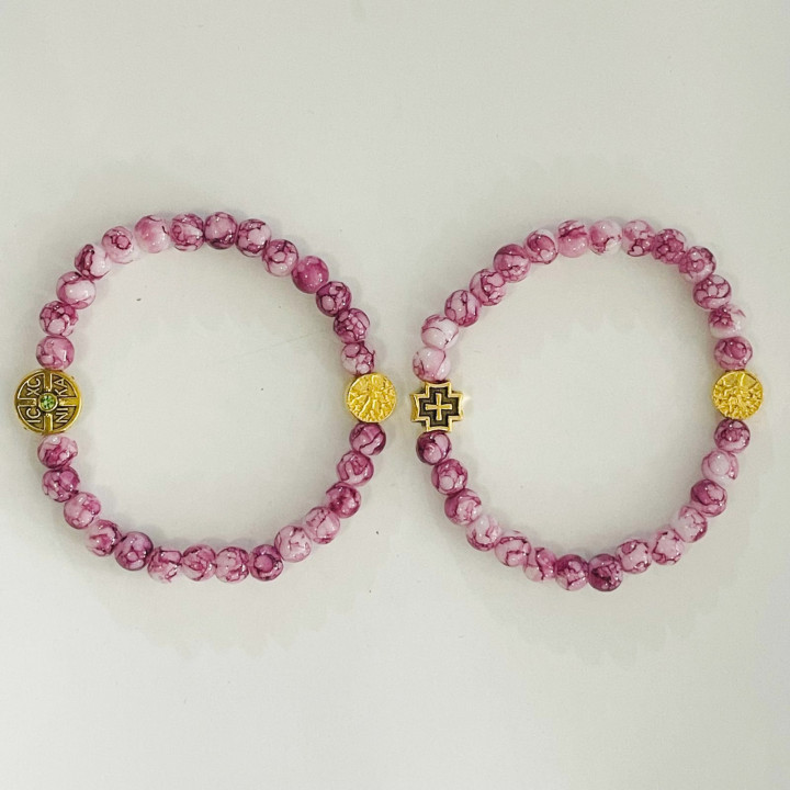 Bratara elastica bile sticla 6 mm si medalioane metal ICXC NIKA 1339 set12buc