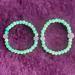 Bratara elastica bile sticla 6 mm si medalioane metal ICXC NIKA 1339 set12buc