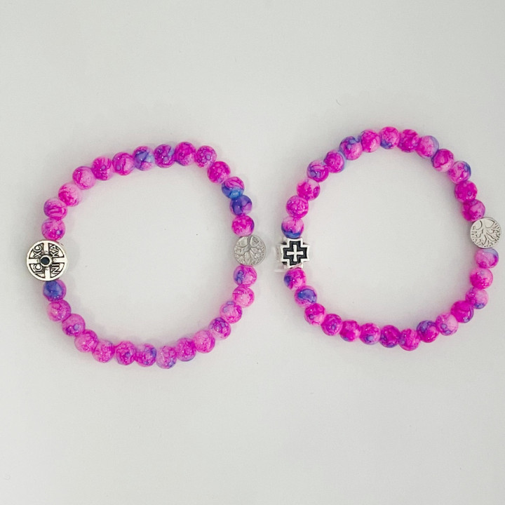 Bratara elastica bile sticla 6 mm si medalioane metal ICXC NIKA 1339 set12buc