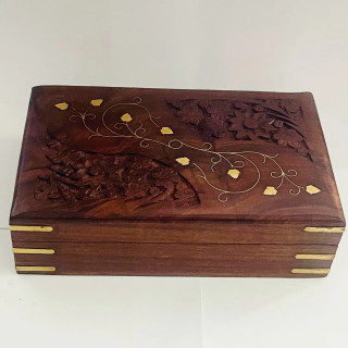 Artizanat India | Cutii din lemn caseta cu balamale metalice maro 20cm  | 5850