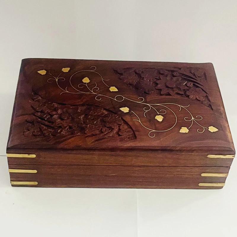 Artizanat India | Cutii din lemn caseta cu balamale metalice maro 20cm  | 5850