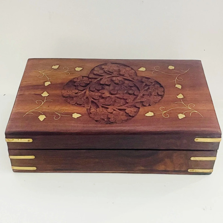 Artizanat India | Cutii din lemn caseta cu balamale metalice maro 20.5cm  | 5851