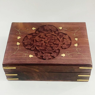 Artizanat India | Cutii din lemn caseta cu balamale metalice maro 17.5cm  | 5852