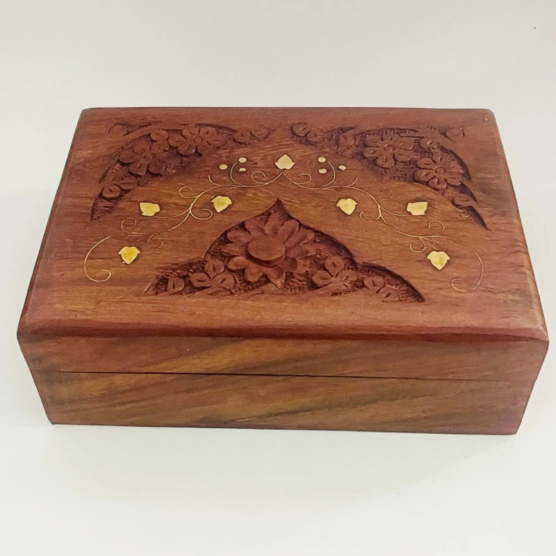 Artizanat India | Cutii din lemn caseta cu balamale metalice maro 17.5cm  | 5853