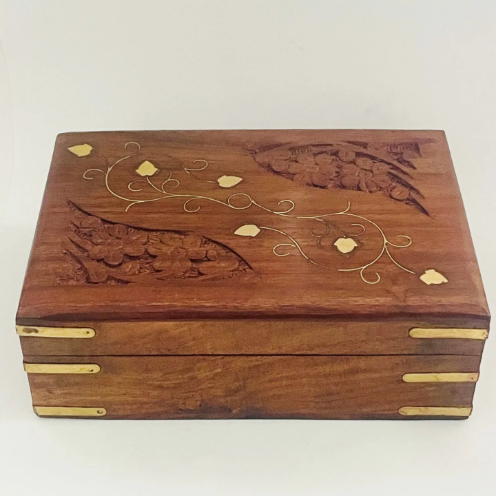 Artizanat India | Cutii din lemn caseta cu balamale metalice maro 15cm  | 5854