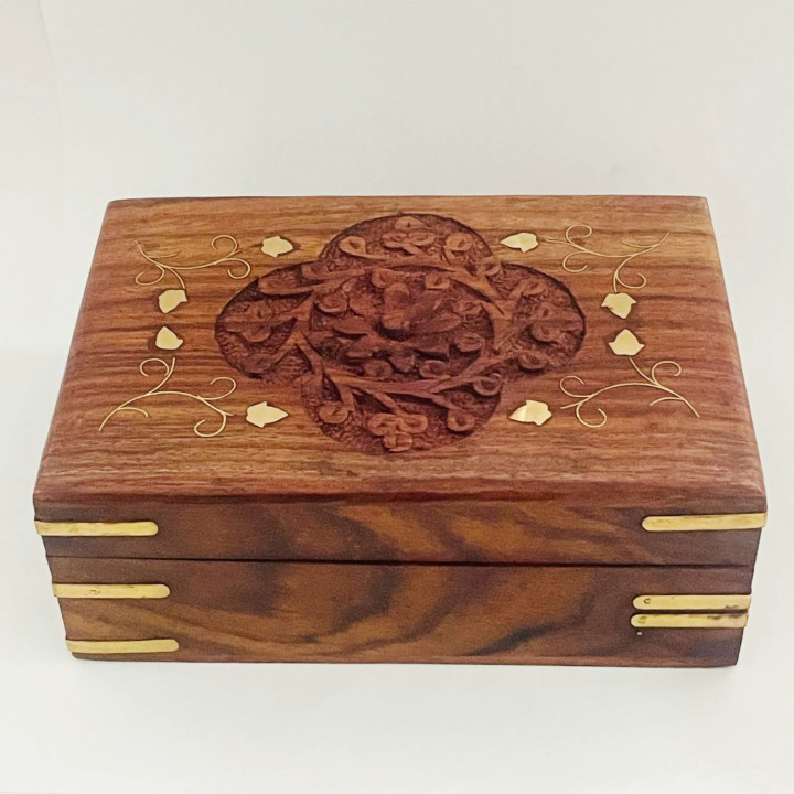 Artizanat India | Cutii din lemn caseta cu balamale metalice maro 15cm  | 5855