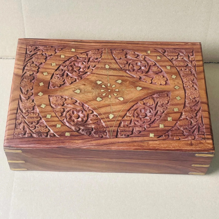Artizanat India | Cutii din lemn caseta cu balamale metalice maro 30cm  | 5856