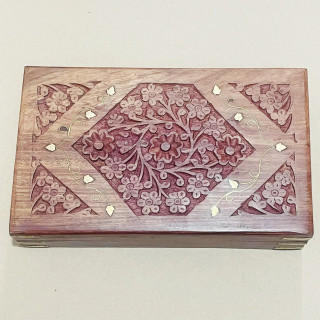 Artizanat India | Cutii din lemn caseta cu balamale metalice maro 25cm  | 5857