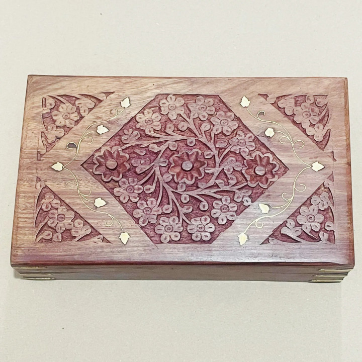 Artizanat India | Cutii din lemn caseta cu balamale metalice maro 25cm  | 5857