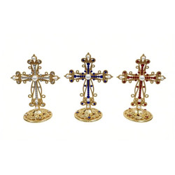 Obiecte bisericesti | Cruce de masa in cutie din metal argintiu auriu | 5358