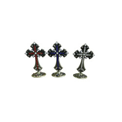 Obiecte bisericesti | Cruce de masa in cutie din metal argintiu auriu aramiu | 5356