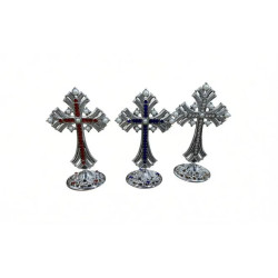 Obiecte bisericesti | Cruce de masa in cutie din metal argintiu auriu aramiu | 5356