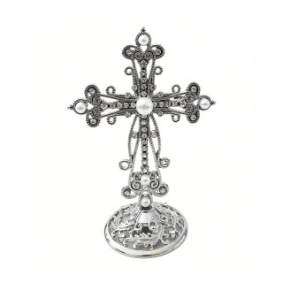 Obiecte bisericesti | Cruce de masa din metal argintiu auriu | 5355