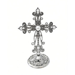 Obiecte bisericesti | Cruce de masa din metal argintiu auriu | 5355