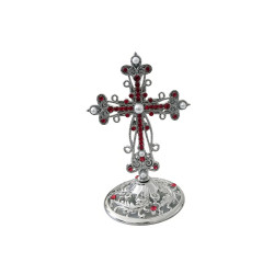 Obiecte bisericesti | Cruce de masa din metal argintiu auriu | 5355