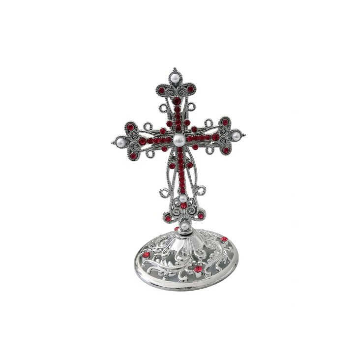 Obiecte bisericesti | Cruce de masa din metal argintiu auriu | 5355