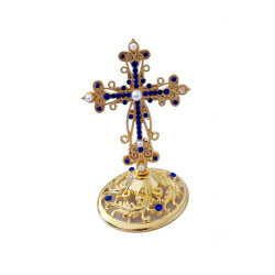 Obiecte bisericesti | Cruce de masa din metal argintiu auriu | 5355
