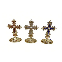 Obiecte bisericesti | Cruce de masa din metal argintiu auriu | 5355