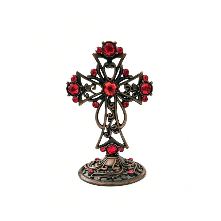 Obiecte bisericesti | Cruce de masa din metal argintiu auriu cupru | 5354