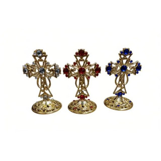 Obiecte bisericesti | Cruce de masa din metal argintiu auriu cupru | 5354