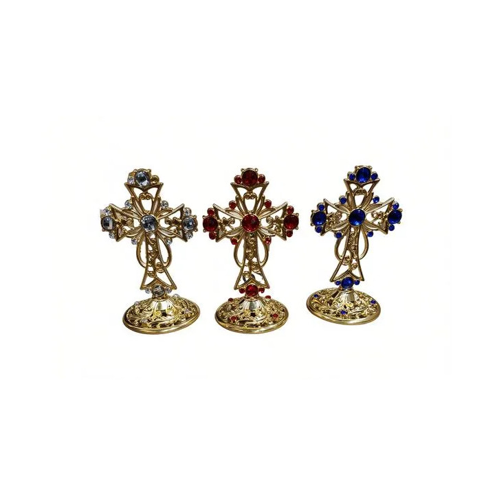 Obiecte bisericesti | Cruce de masa din metal argintiu auriu cupru | 5354