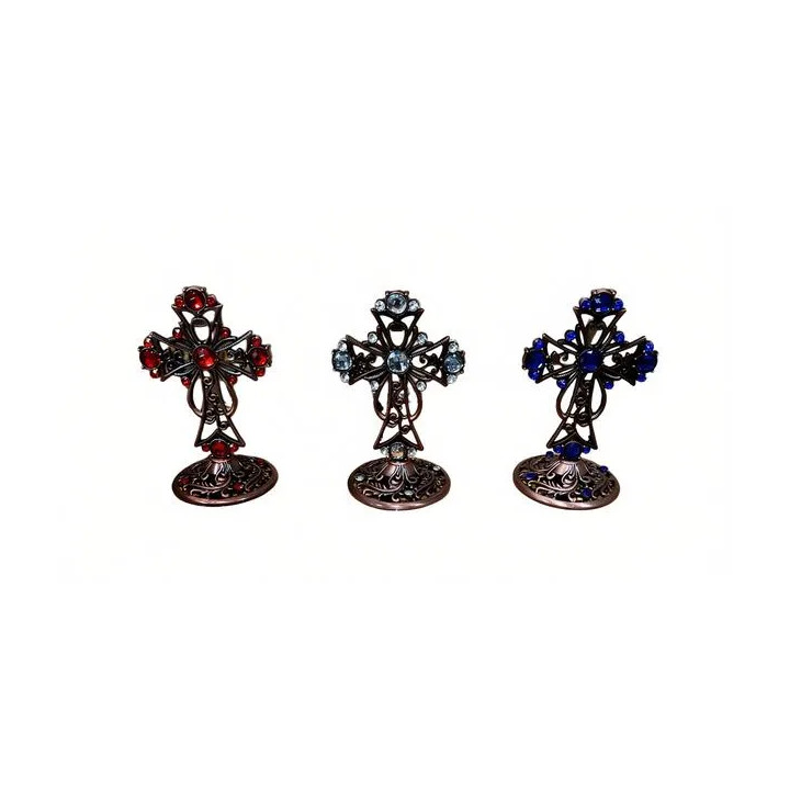 Obiecte bisericesti | Cruce de masa din metal argintiu auriu cupru | 5354