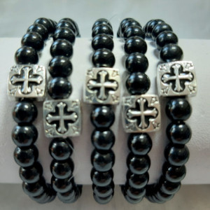 Obiecte bisericesti Bratara margele sticla 6mm 1 medalion metalic patrat cruce cod 1013 set12buc