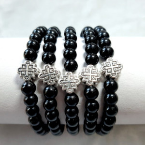 Obiecte bisericesti Bratara margele sticla 8mm 1 medalion metalic lobat cruce cod 1018 set12buc