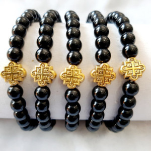 Obiecte bisericesti Bratara margele sticla 8mm 1 medalion metalic lobat cruce cod 1018 set12buc