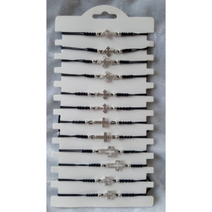 Obiecte bisericesti Bratara sfoara matasoasa 1 medalion metalic diferit cruce cod 1000 set12buc