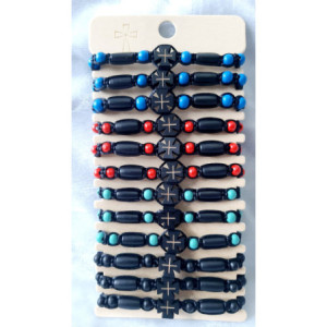 Obiecte bisericesti Bratara margele lemn 1 medalion lemn lobat cruce cod 1023 set12buc