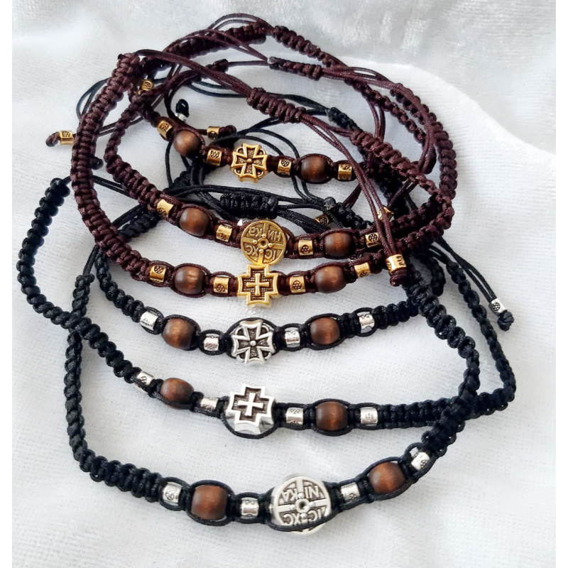 Obiecte bisericesti Bratara margele lemn 1 medalion metalic diferit cruce cod 1025 set12buc