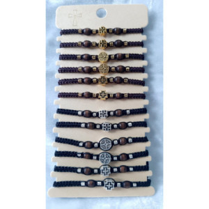 Obiecte bisericesti Bratara margele lemn 1 medalion metalic diferit cruce cod 1025 set12buc