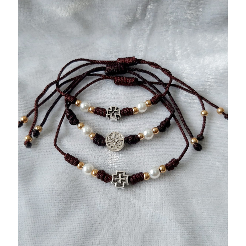 Obiecte bisericesti Bratara sfoara matasoasa noduri 1 medalion metalic diferit cruce cod 1028 set12buc