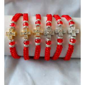 Obiecte bisericesti Bratara margele fatetate 1 medalion metalic lobat Cruce stras cod 1030 set12buc