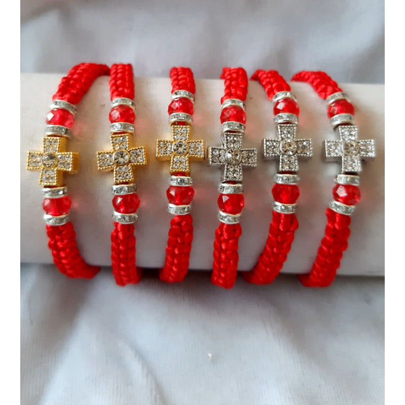 Obiecte bisericesti Bratara margele fatetate 1 medalion metalic lobat Cruce stras cod 1030 set12buc