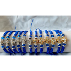 Obiecte bisericesti Bratara margele fatetate 1 medalion metalic lobat Cruce stras cod 1030 set12buc